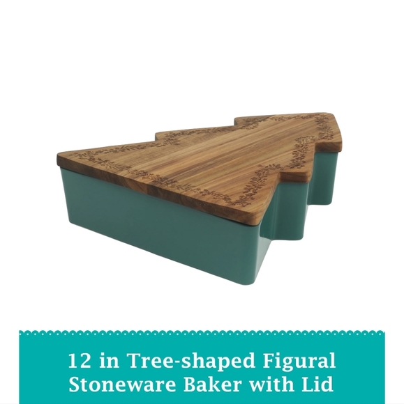 🎄 New Pioneer Woman Tree 12 Inch Ceramic Baking Dish with Wood Serving Lid - Picture 4 of 10